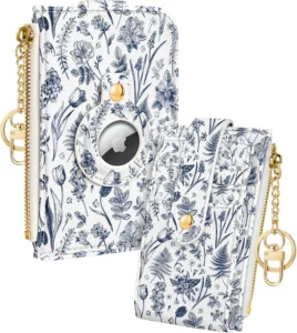 Miss Adola Cute Card Wallet Women with AirTag Holder - Aesthetic Small Wallets RFID Credit Cardholder with Keychain, Line Flower