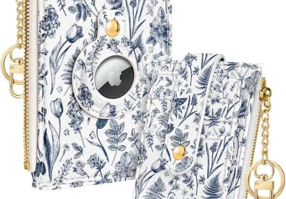 Miss Adola Cute Card Wallet Women with AirTag Holder - Aesthetic Small Wallets RFID Credit Cardholder with Keychain, Line Flower