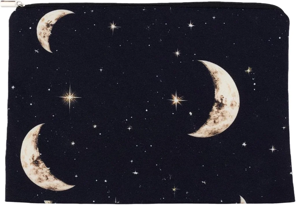 NICENEEDED Cute Makeup Bag for Purse, Boho Chic Crescent Moon Cosmetic Bag for Women, Travel Toiletry Funny Zipper Pouch 8.9 x 6.5 Inch