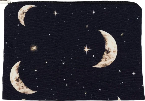 NICENEEDED Cute Makeup Bag for Purse, Boho Chic Crescent Moon Cosmetic Bag for Women, Travel Toiletry Funny Zipper Pouch 8.9 x 6.5 Inch