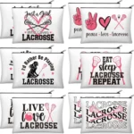 Reginary 12 Pcs Lacrosse Gifts for Women Girls Lacrosse Makeup Bag Zipper Cosmetic Pouch for Sports Players Coach Season Team Gift Party Favors Game Surprises(Classic)