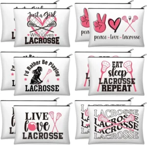 Reginary 12 Pcs Lacrosse Gifts for Women Girls Lacrosse Makeup Bag Zipper Cosmetic Pouch for Sports Players Coach Season Team Gift Party Favors Game Surprises(Classic)