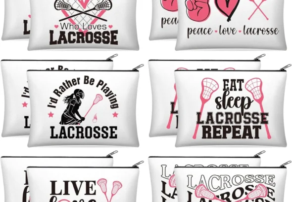 Reginary 12 Pcs Lacrosse Gifts for Women Girls Lacrosse Makeup Bag Zipper Cosmetic Pouch for Sports Players Coach Season Team Gift Party Favors Game Surprises(Classic)