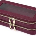 Pinkmik Double Layer Makeup Bag Makeup Brush Case Waterproof Travel Cosmetic & Toiletry Bag Purse Organizer and Car Essentials for Women, X/Burgundy, Double SLIM, Double Layer Makeup Bag, Makeup Brush