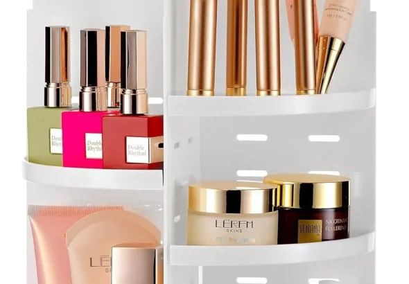 Masirs 360 Degree Rotating Makeup Organizer - Adjustable Shelf Height & Fully Rotatable, The Perfect Cosmetic Organizer for Bedroom, Dresser or Dressing Table.