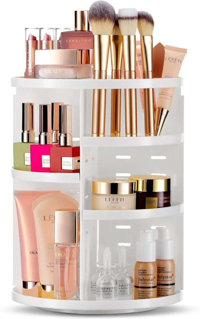Masirs 360 Degree Rotating Makeup Organizer - Adjustable Shelf Height & Fully Rotatable, The Perfect Cosmetic Organizer for Bedroom, Dresser or Dressing Table.