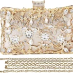 CORIOS Rhinestone Evening Bag for Women Crystal Clutch Bag Sparkly Sequin Glitter Handbag Floral Shoulder Bag Bridal Wedding Purse Crossbody Bag for Wedding Cocktail Party Banquet Prom Gold