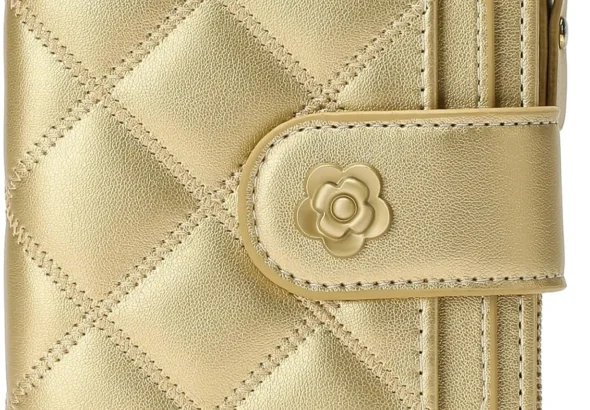 RNIEGA Small Wallets for Women Leather Bifold Wallet Women RFID Blocking Purse Credit Card Holder with 15 Card Slots and ID Window Coin Pocket, Champagne Gold, Modern