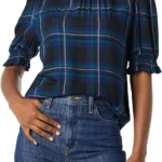 Amazon Essentials Women's Fluid Twill Short Puff Sleeve Smock Detail Shirt