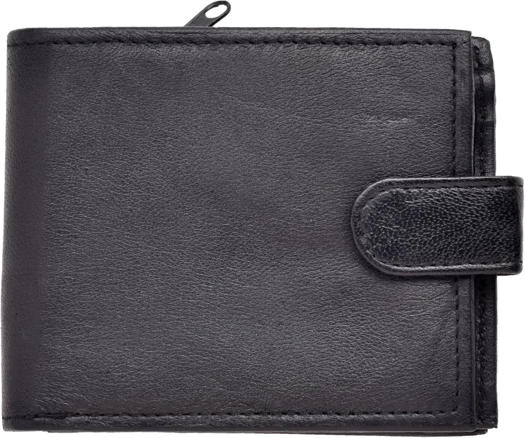Mens Soft Black Leather Wallet Notecase with Note Section and Zip Compartment at back of Wallet