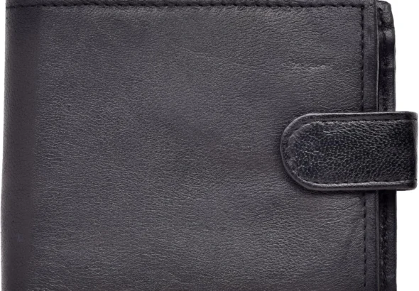 Mens Soft Black Leather Wallet Notecase with Note Section and Zip Compartment at back of Wallet