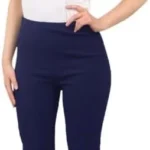 Ladies Bootleg Stretch Trousers  Pull-On Ribbed Work Pants with Elasticated Waist  Black, Navy, Grey Women Casual Office Wear for Nurses, Carers Bottom  Sizes 826