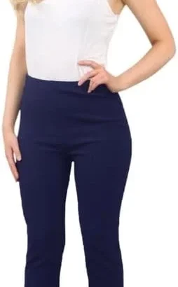 Ladies Bootleg Stretch Trousers  Pull-On Ribbed Work Pants with Elasticated Waist  Black, Navy, Grey Women Casual Office Wear for Nurses, Carers Bottom  Sizes 826