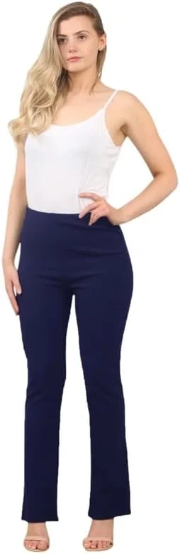 Ladies Bootleg Stretch Trousers  Pull-On Ribbed Work Pants with Elasticated Waist  Black, Navy, Grey Women Casual Office Wear for Nurses, Carers Bottom  Sizes 826