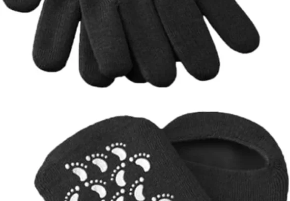 Ciieeo 2 Pairs Gel Moisturizing Gloves Softening Hand Skin Care Spa Socks Foot Cover for Home and Store Use Black Fabric for Women and Men
