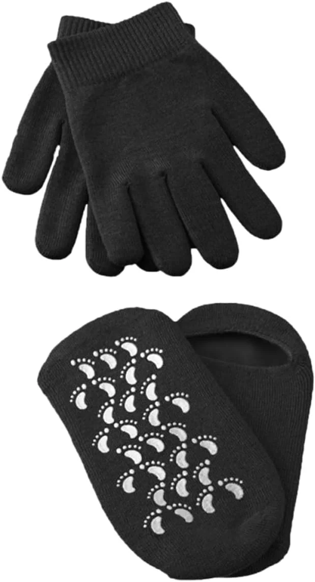 Ciieeo 2 Pairs Gel Moisturizing Gloves Softening Hand Skin Care Spa Socks Foot Cover for Home and Store Use Black Fabric for Women and Men