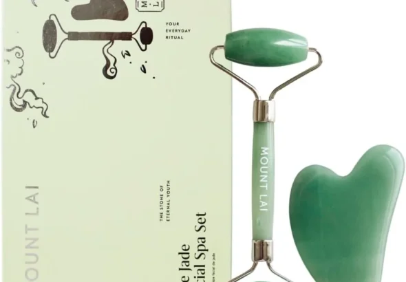 Mount Lai Jade Gua Sha Facial Tools, Jade Roller and Gua Sha Facial Tools Set, Guasha Tool for Face to Relieve Muscle Tension and Reduce Puffiness, Anti Aging Skin Care Sets for Women