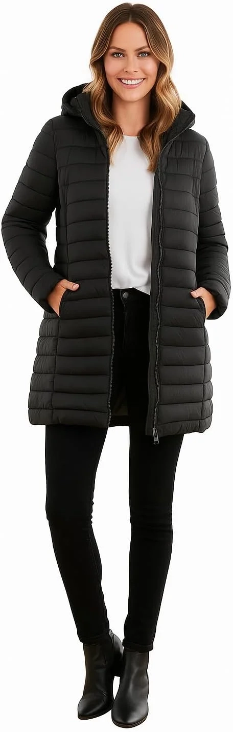 kraftd Womens Winter Lightweight Puffer Jacket Quilted Padded Down Coat With Detachable Hood Central Zip Best for Autumn Winter, Outdoors & Travelling