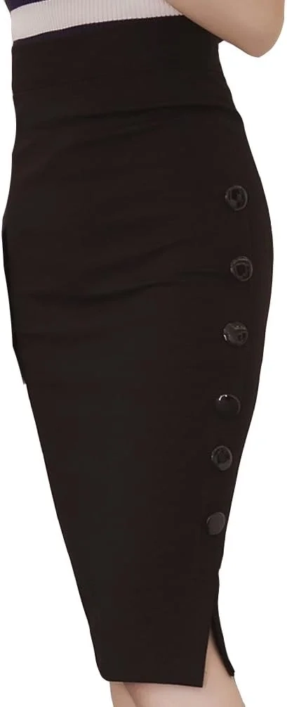 Womens Slim Pencil Skirt Bodycon Stretch High Wiast Knee Length Elasticated Skirt