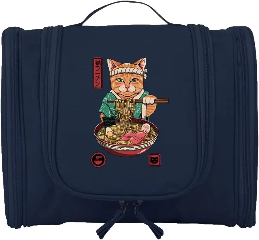 Travel Hanging Toiletry Bag for Women and Men, Toiletries Organizer, Bathroom Shaving Kit for Cosmetics, Makeup Case Wash Bag (Noodle Cat)
