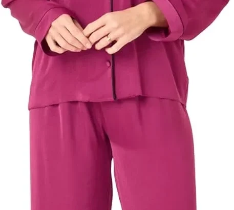 Indigo Sky Womens Astara Full Length Satin Pyjama With Contrast Piping