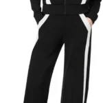 NSICBMNO Tracksuit Womens Full Set Two Piece Outfit Striped Sweatpants Wide Leg Joggers Zip Up Sweatshirt Jacket Fleece Lined Tracksuit Set Loungewear Sets Airport Travel Outfits With Pockets
