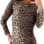 Leopard Print Bodycon Dress Womens Long Sleeve Knee Length Animal Printed Casual Dress Ladies Digital Paper Prints Summer Dresses