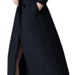 Women's Cashmere Wool Trench Coat Winter Warm Thick Double-Breasted Long Jacket
