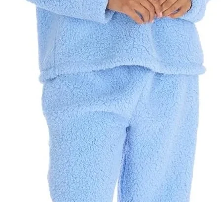 Slumber Hut Grey Borg Womens Snuggle Fleece Twosie Pyjamas Cosy Round Neck Novelty Adults Two Piece PJ's Set for Women - Size 8 up to 22