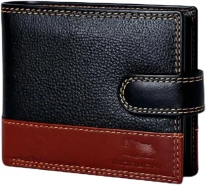 MORUCHA RFID Blocking Genuine Leather Wallet for Men  Slim Bifold Bull Leather Wallet with Coin Pocket, ID Window, 8 Card Slots  Premium Black/Brown Luxury Gift Box (Model #M75)