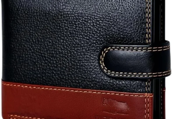 MORUCHA RFID Blocking Genuine Leather Wallet for Men  Slim Bifold Bull Leather Wallet with Coin Pocket, ID Window, 8 Card Slots  Premium Black/Brown Luxury Gift Box (Model #M75)