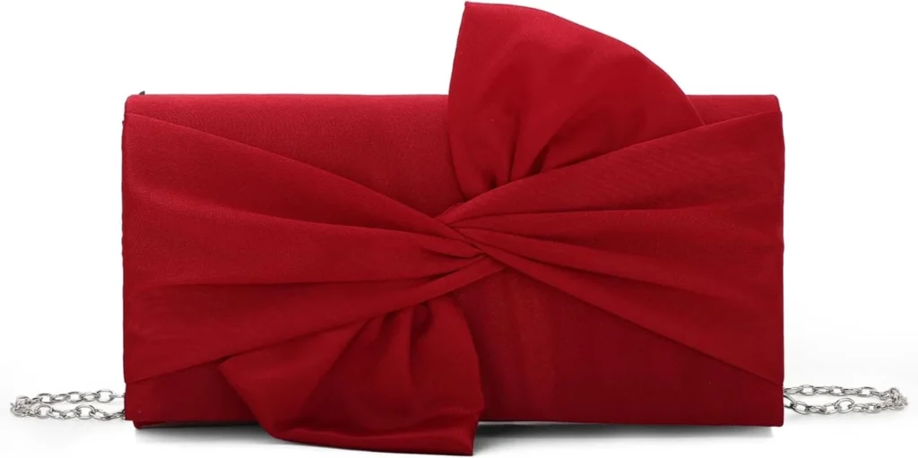 Fecialy Satin Clutch Purses for Women Bow Flap Evening Bag Formal Elegant Handbags for Bridal Wedding Party