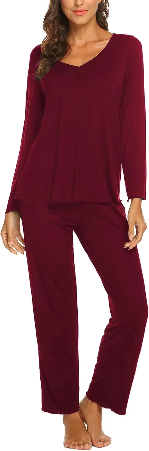 Ekouaer Womens Pyjamas Set Ladies Pjs Sets Long Sleeve Pyjamas for Women V-Neck Lounge Wear Sets Top and Pants Nightwear