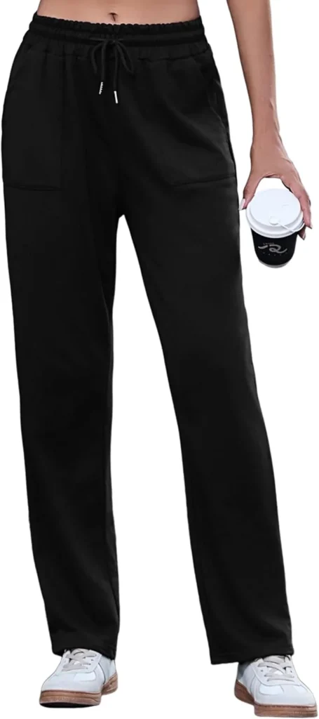 Uniexcosm Sweatpants Womens Straight Leg Ladies Cotton Joggers Tracksuit Bottoms with Pockets Drawstring Baggy Sports Trousers Sweat Pants Petite Regular Tall for Casual Gym Yoga