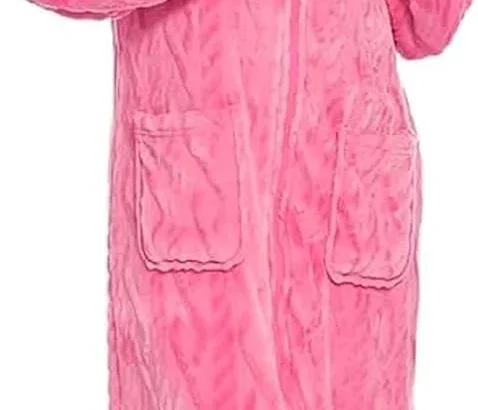 kraftd Women's Robes Flannel Fleece Dressing Gown with Tassle Zip & Front Pockets | Ladies Loungewear | Womens Robe | Bathrobes | Nightwear | Night Gown