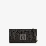 Armani Exchange Women's Chain, Embossed All Over Logo Bi-Fold Wallet, Black, One Size
