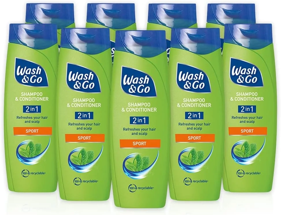 Wash & Go Sport 2 in 1 Shampoo & Conditioner, Men's Hair Shampoo, For All Hair Types, Bulk Pack x 9 bottles