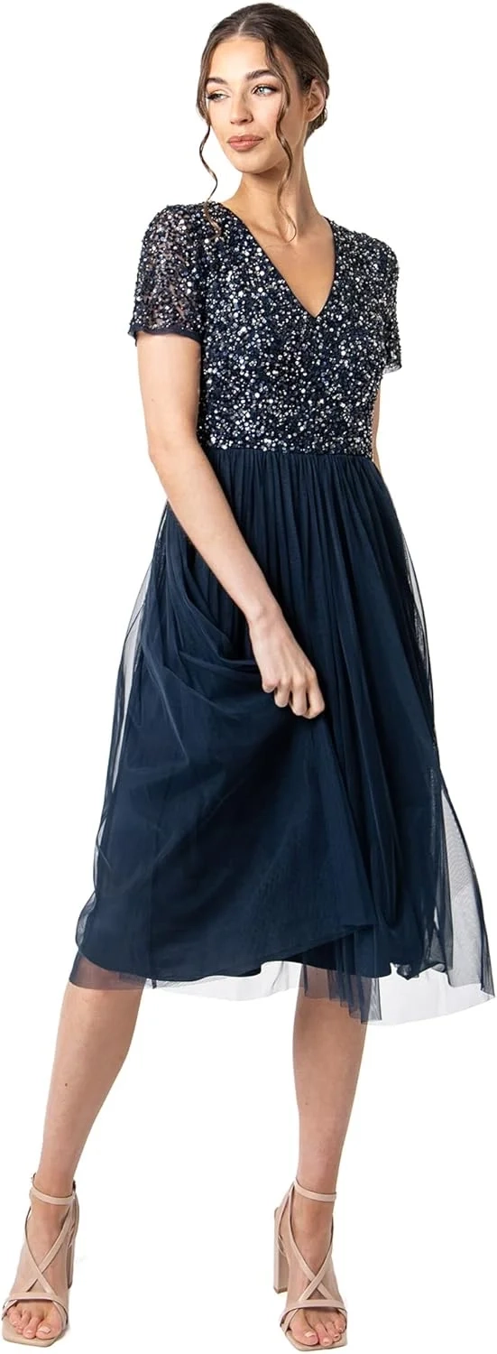 Maya Deluxe Womens De V Neck Midi D