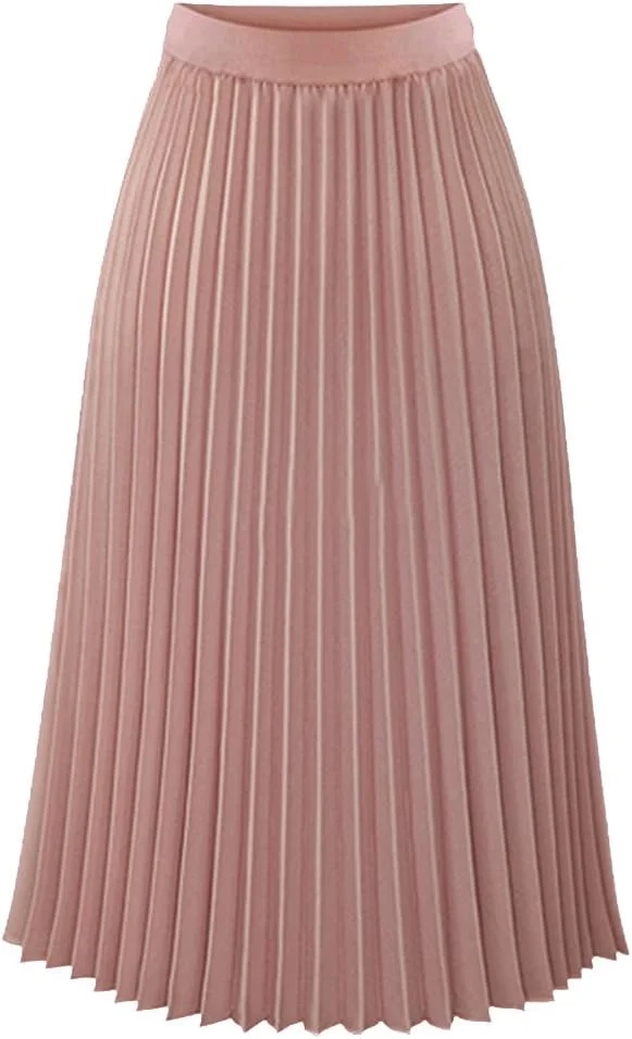 Womens Ladies Summer Boho Pleated Skirt Casual Chiffon High Waist Elastic A-line Midi Long Skirts