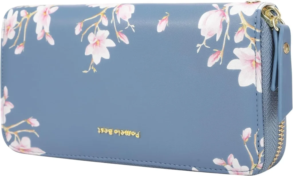 Pomelo Best Womens Purse Large Embossed Flower Zip Wallet with Wrist Strap and RFID Blocker