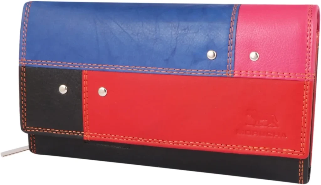 STARHIDE Ladies Soft Genuine Leather Flap Over Purse Multi Credit Card Slots (Multi)