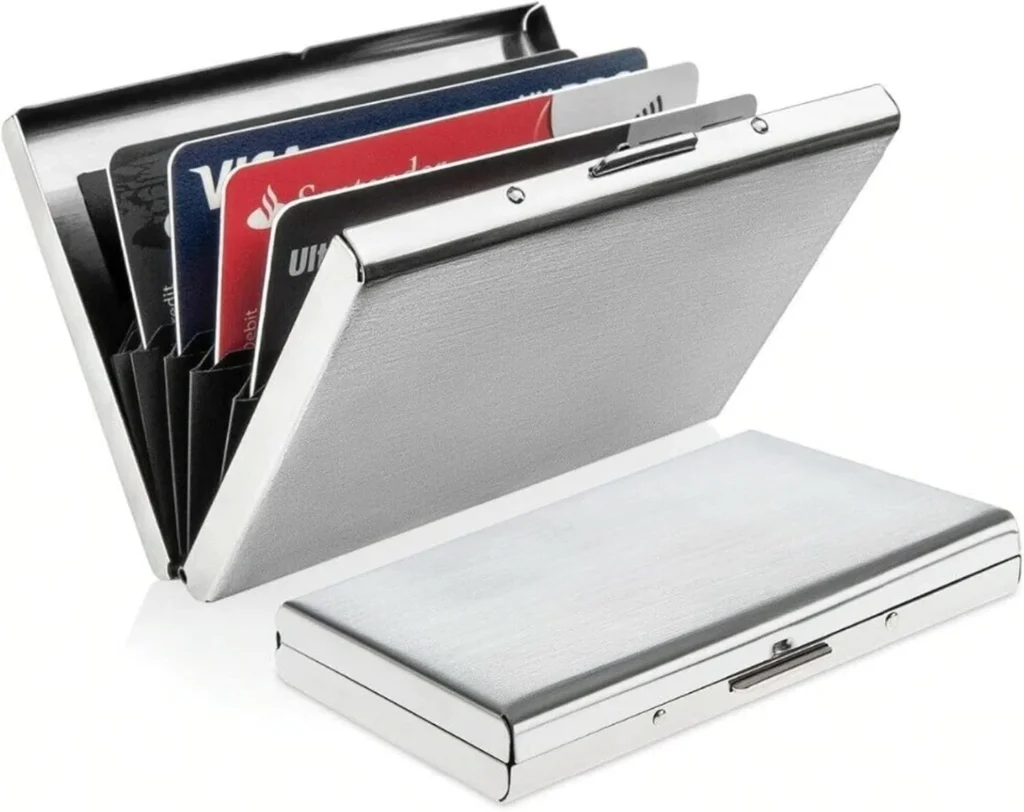 Slim Aluminum RFID Card Holder, Ultra-Thin Stainless Steel Card Wallet, Men Credit Card Holder Wallet, Men & Women Best Card Protector with 6 Slots (Sliver)