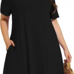 elescat Plus Size Summer Dresses for Women Casual Short Sleeve Pockets Loose Oversized T Shirt Sundress