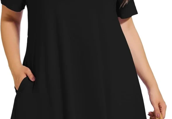 elescat Plus Size Summer Dresses for Women Casual Short Sleeve Pockets Loose Oversized T Shirt Sundress