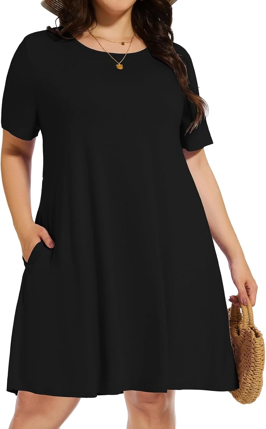 elescat Plus Size Summer Dresses for Women Casual Short Sleeve Pockets Loose Oversized T Shirt Sundress