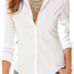 Women Office Shirt Long Sleeve Button Down Lapel Business Work Shirt Blouse