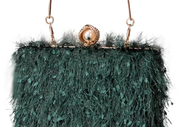 CORIOS Tassel Evening Bag for Women Rhinestone Clutch Bag Beaded Handbag Bridal Wedding Purse Shoulder Bag with Detachable Chain Elegant Crossbody Bag for Cocktail Banquet Prom Party Dark Green