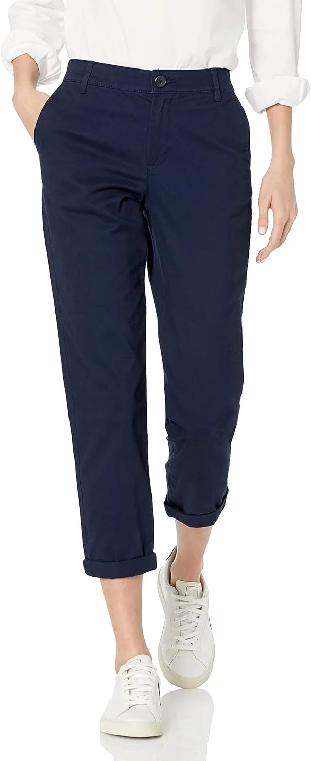 Amazon Essentials Women's Mid-Rise Slim-Fit Stretchy Cropped Tapered Leg Khaki Trousers (Available in Plus Size)
