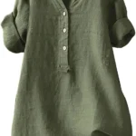 Yinguo Loose Button Shirt Top Stand Solid Color Sleeve Collar Casual Women's Shirt Women's Shirt Women