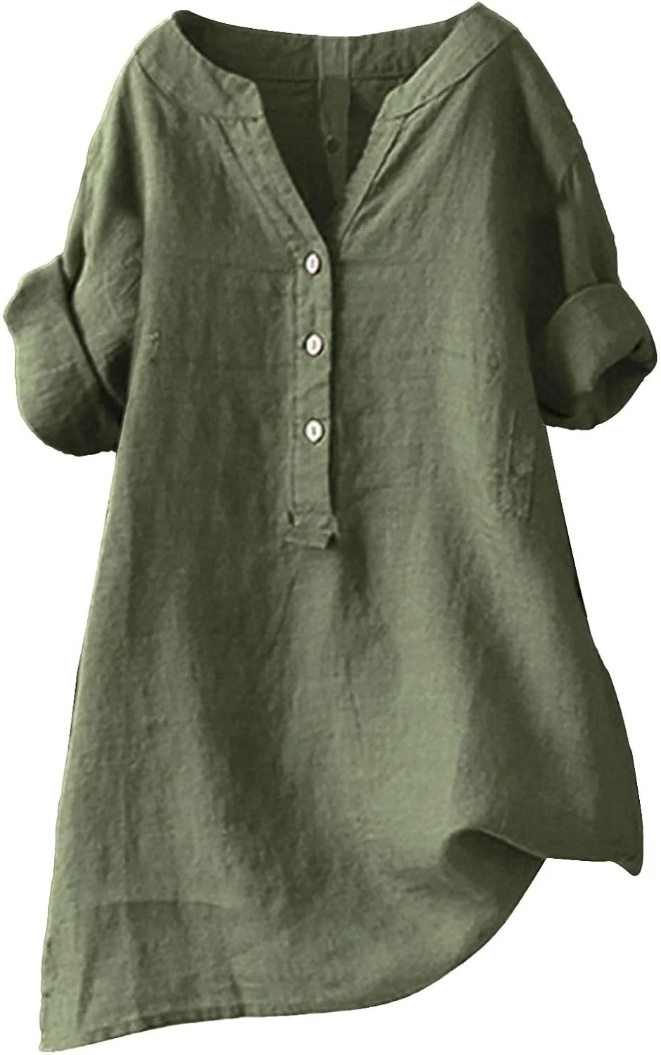 Yinguo Loose Button Shirt Top Stand Solid Color Sleeve Collar Casual Women's Shirt Women's Shirt Women